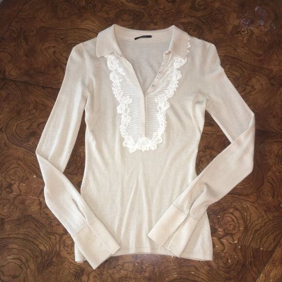 Elie Tahari V-neck Beige Long Sleeve Sweater - Picture 8 of 11